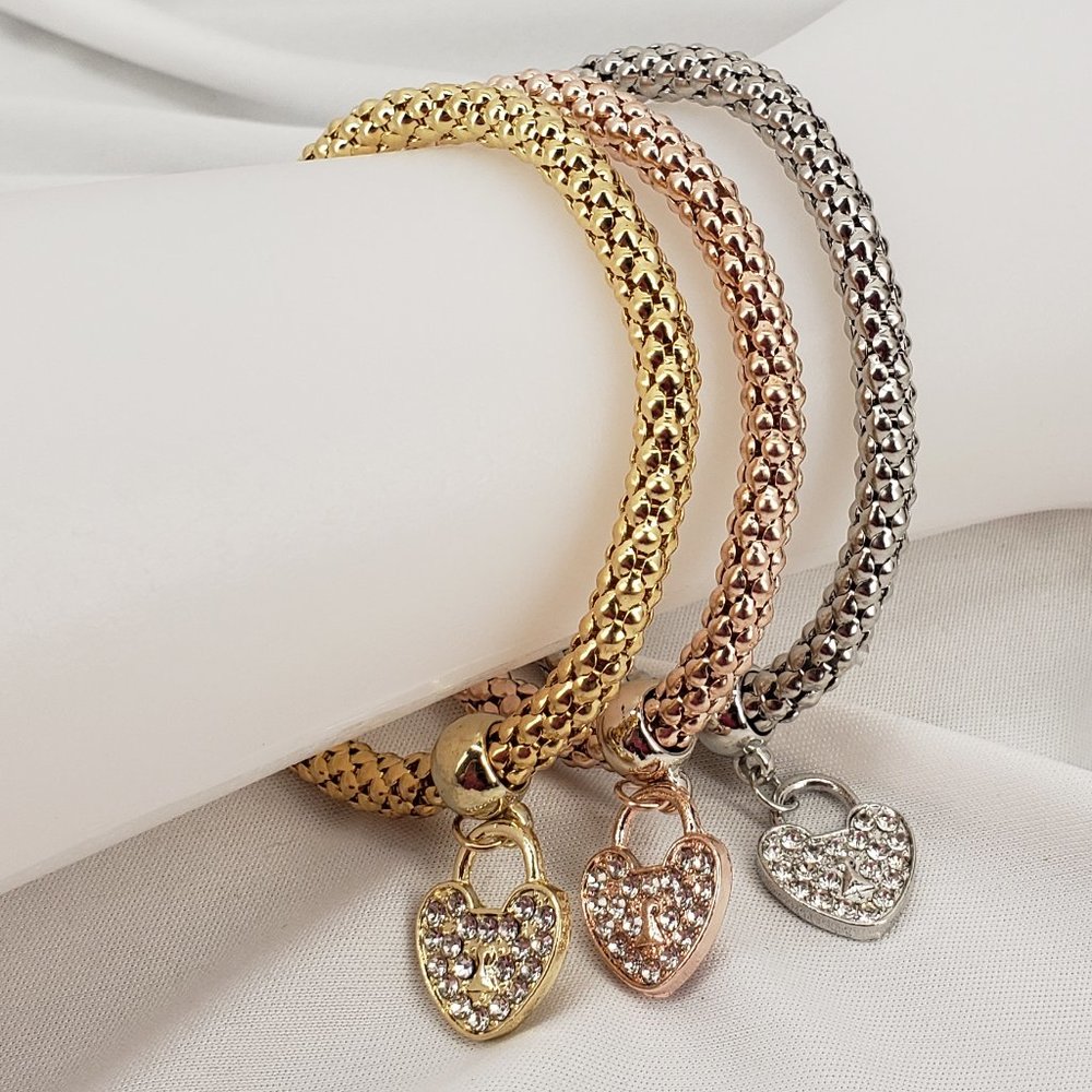 Stacking Bracelets with Heart Charm 3 pc Set